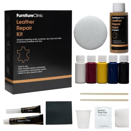 Furniture Clinic Complete Leather Repair Kit (Cream) | For Sofas, Car Seats, Furniture, Chairs of Leather - Patch, fill and touch up scratches, tears and other damaged areas