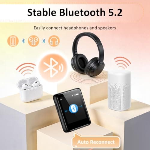 Portable MP3 Player with Bluetooth, 50-Hour Battery, Expandable up to 128GB, Mini Music Player built-in Speakers, Touch Screen, FM Radio, Voice Recorder, Includes 32GB Card, Case & Earphone,Black — view 2
