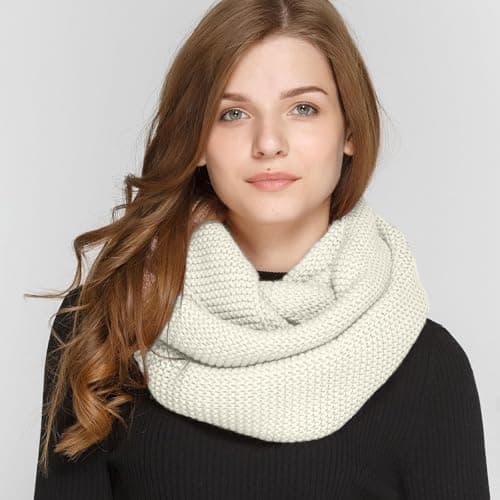SGQTZDZQ Infinity Scarf Thermal Knitted Scarf, Neck Warmer Loop Scarf for Women, Winter Burgundy Scarf Women Scarf Gifts for Women (White) — view 2