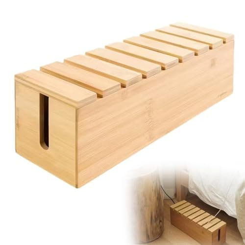 39.9X12.5Cm Bamboo and Wooden Power Strip Box,Handmade Cable Tidy Box,Concealed Cable Management Box,Cord Organiser for Desk, Floor and Home Office(B)