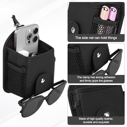 Qirc Car PU Leather Air Vent Pocket, Universal Sunglass Holder Organizer with Clip, Car Interior Storage Bag for Phone, Coin, Key, Card Case, Small Items — view 5