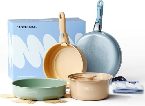 Stackbear 12 Piece Ceramic Cookware Set with Detachable Handle, Non Stick
