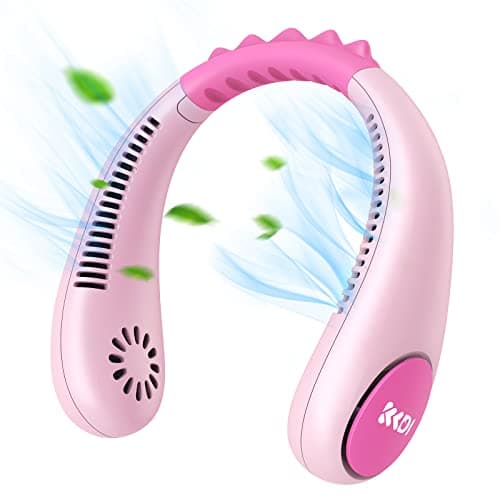 Kkdi Kids Neck Fan, Portable Bladeless Fan for Kid 4-14Y Girls & Boys, 2600mAh USB Personal Mini Fan Cooling Fan for Travel/Camping/Study, 4 Speeds, Lightweight, Compact, Perfect Summer Gifts for Kids