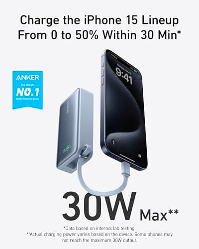 Anker Nano Power Bank,10,000mAh 30W Portable Charger,Built-in USB-C Cable — view 2