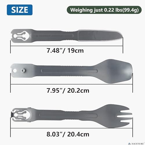 NACETURE Travel Silverware Set, Travel Fork Spoon Knife Set, Portable Utensils, 4-in-1 Spoon Fork Converts to Tongs, Camping Utensils Set with Bag — view 3