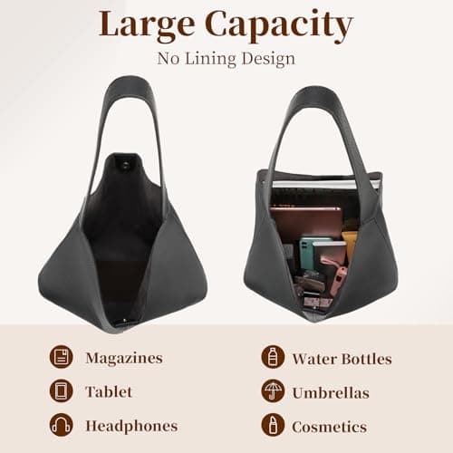 BotaBay Women's Hobo Bag Soft Vegan Leather Shoulder Bag, Large Slouchy Tote Handbag with Matching Pouch, Lightweight Everyday Underarm Bag for Work, Travel & Daily Use, Black — view 4