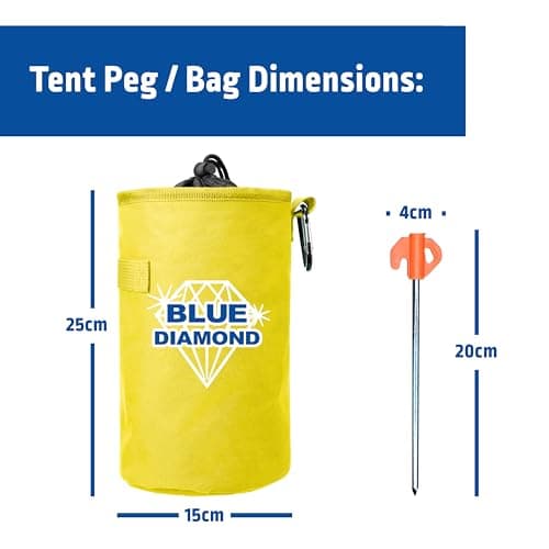 Blue Diamond Heavy Duty Tent Pegs - 20 Pack Hard Ground Tent Pegs, Camping Pegs for Awnings, Gazebos, Outdoor Use - Galvanized Steel (Deluxe Kit (Mallet, Peg Puller, Carry Bag)) — view 3
