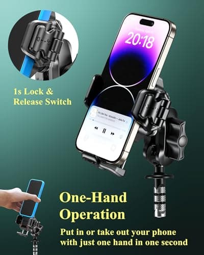 BRCOVAN Motorcycle Fork Stem Phone Mount with Vibration Dampener, Anti-Theft Motorcycle Cellphone Holder, [Camera Friendly] [1s Lock & Release] Adjustable mobile phone Cradle Fit 5.4~7.2" Smartphones — view 3