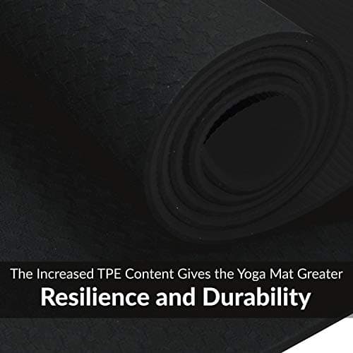ComFyMat Yoga Mat – Non-Slip Premium TPE Eco-Friendly Workout Mat for Pilates, Meditation – Black/Black (183cm x 61cm x 6mm) with Bonus Waterproof Carry Bag — view 2