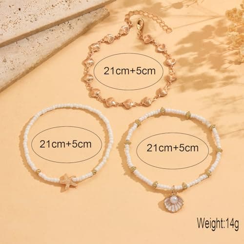 Sidlens Gold Shell Ankle Bracelets for Women Adjustable Boho Beach Jewelry Set With Starfish Conch Pearl Bead Summer Vacation Foot Accessories Gifts for Travel, Adjustable, Alloy, no gemstone — view 5
