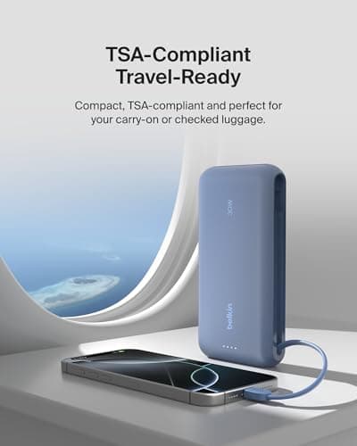 Belkin BoostCharge 20000mAh Power Bank with Integrated USB-C Cable - Blue — view 6