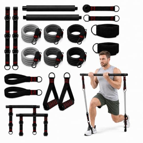 Pilates Bar Set with 6 Resistance Bands, 270lb Heavy Duty Home Gym Workout Kit