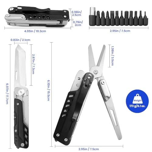 HONZIN Multitool 5 in 1 Multifunctional Folding Pocket Knife, Folding Scissors, Detachable Stainless Steel Geometric Knife for Outdoor Camping Hiking (Extra 11 Screwdriver Bits) — view 4