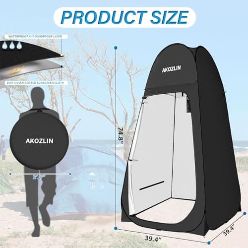 AKOZLIN Pop Up Shower Tent Instant Privacy Dressing Changing Tent Outdoor Camping Shower Toilet with Window & Carry Bag for Portable Toilet & Bathroom Silver Coated UV Protection, 39"Lx39"Wx74"H — view 4
