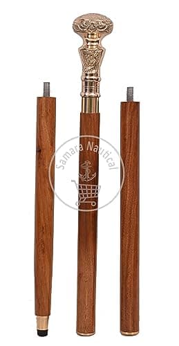 Samara Nautical Vintage Brass Handle Victorian Telescope Fold able Wooden Walking Stick Walking Cane — view 5