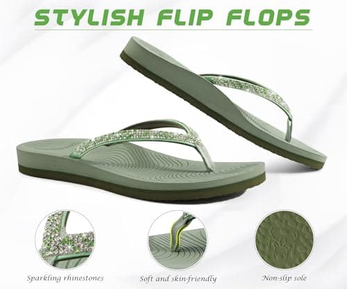 KuaiLu Women's Rhinestone Flip Flops Arch Support Yoga Mat Cushion Sandals — view 4