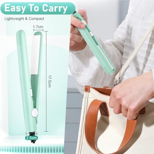 LOPHE Mini Ceramic Plate Hair Straightener, 10s Fast Heating Flat Irons Curling Iron Hair Portable Travel Curling Wand Upgraded Dual-use Hair Curler for Short and All-Hair Types (Green) — view 2