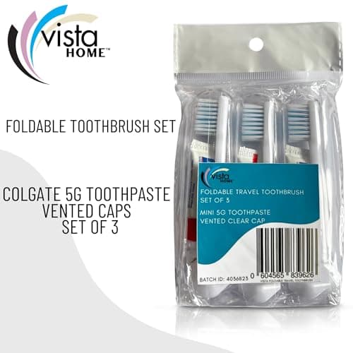 Colgate Travel Toothbrush Set of 3 by VistaHome - Foldable Toothbrush - Portable Toothbrush Set with Toothpaste - Orthodontic Toothbrush Set - Compact Toothbrush Set with Mini Toothpaste - Travel Size — view 2
