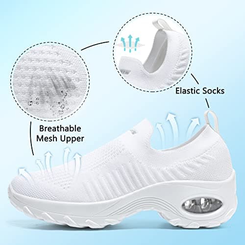 Womens Walking Shoes Slip On Trainers Arch Support Shoes Lightweight Running Shoes for Plantar Fasciitis Orthopedic Comfy Nurse Shoes White UK 6.5 — view 3