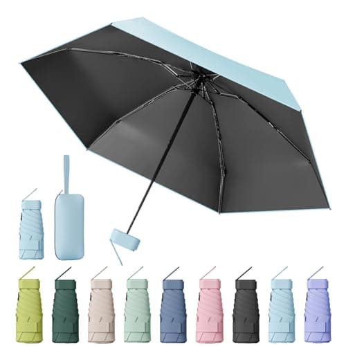 MPXEAVG Travel Umbrella, Handbag Umbrellas, Compact Umbrella with Case, for Women Handbag Size, UV Protection for Men Women (Sky blue)