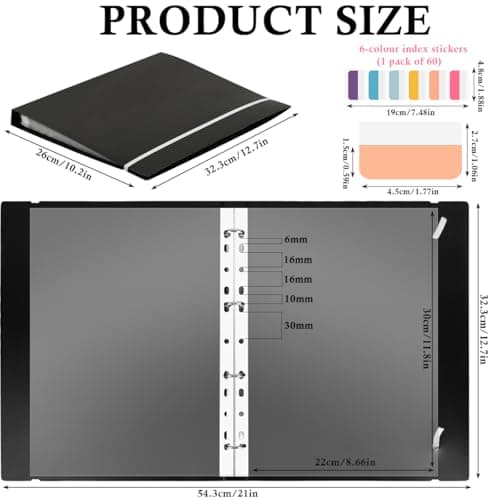 DODUOS A4 Display Folder 4 Ring, Black A4 Presentation Folder with Plastic Pockets 50pcs and 6 Colorful PP Divider Pages, 4 Ring Binder Folders for Documents Certificates, Receipts — view 2