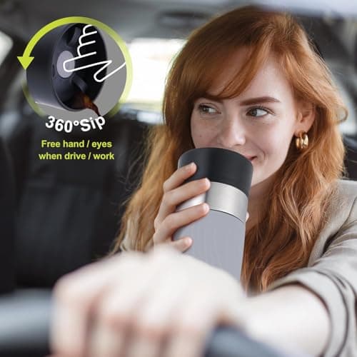 Yawbay Coffee Cup Travel Mug 360°Drinking,510ml Travel Coffee Mug Leakproof,Insulated Travel Mugs for Hot and Cold Drinks Spill Proof(Grey) — view 2