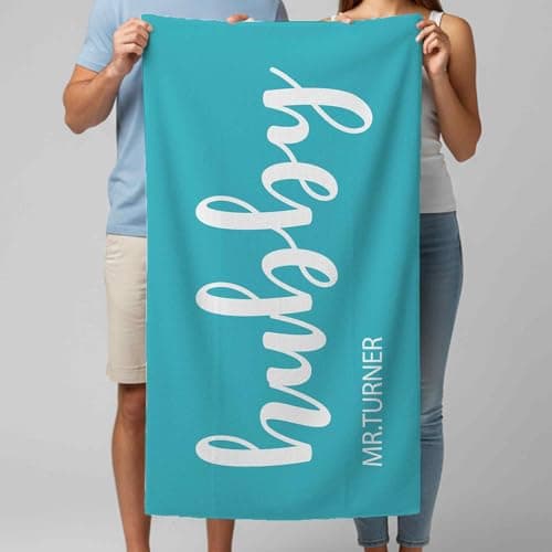 Print Maniacs Custom Personalised Hubby Wifey Towel with Name Microfibre Beach Towel Large Quick Dry Lightweight Travel Towel Honeymoon Holiday Pool Spa — view 6