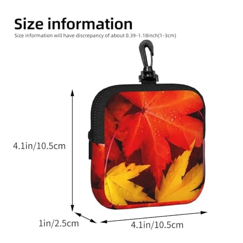 Mini Pouch with Carabiner, Neoprene Travel Makeup Bag with Zipper Tool Storage Pouch Autumn Leaves Maple Coin Purse Portable Earbud Case Waterproof Card Holder Wallet for Women Men — view 3