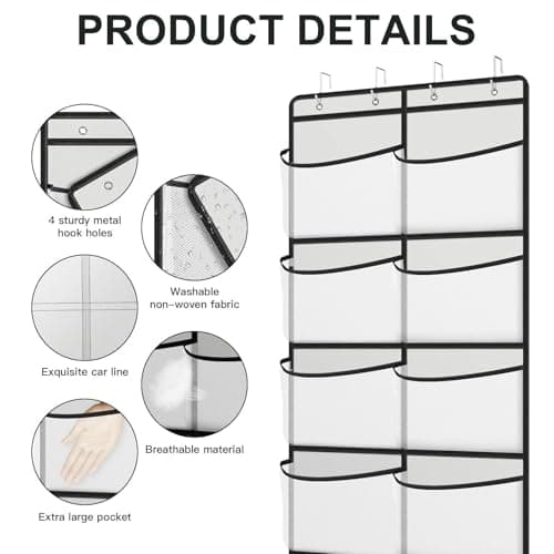 Hanging Storage Organiser, Over the Door, 10 Extra Large Mesh Pockets — view 3