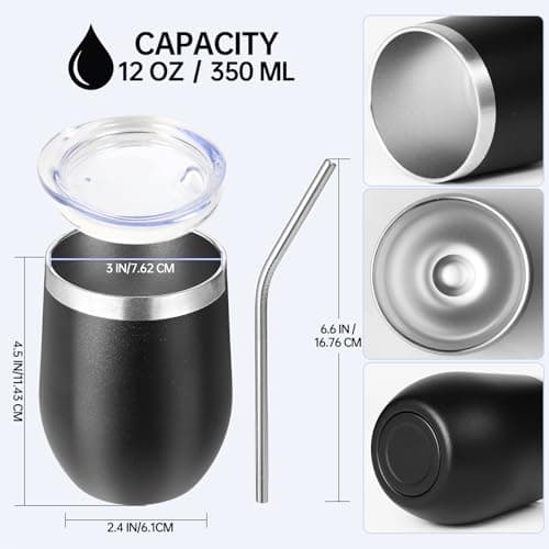 Volhoply 12oz Stainless Steel Wine Tumbler with Lid Bulk 8 Pack,350ml Double Wall Vacuum Stemless Wine Glasses,Metal Travel Coffee Mug with Straw,Insulated Cup Gifts for Christmas（Assorted,8 Set） — view 2