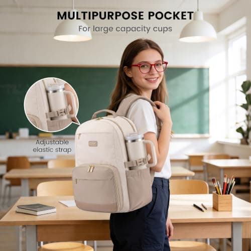 LOVEVOOK Laptop Backpack for Women with Lunch Compartment and Pouch Pocket for Large Capacity Cup,15.6 Inch Insulated Cooler Laptop Rucksack Work Travel College Teacher Business Picnic Lunch Bag Box — view 2