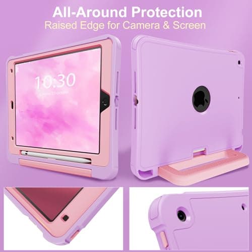 INFILAND iPad 9th Generation Case (2021) / 8th Generation (2020) / 7th Generation (2019), 10.2 Inch Durable Shockproof Cover with Stand, Handle & Pencil Holder (Lavender-Pink) — view 6