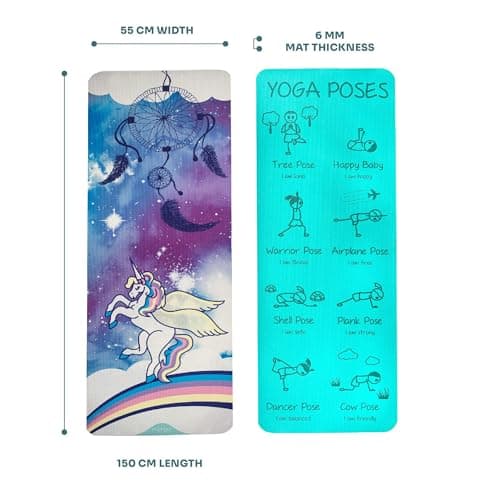 Myga Childrens Yoga Mat - Non-Slip Kids Mat for Yoga, Fitness and Exercise - Multipurpose Mat with 8 Yoga Poses on Reverse - Comfortable, Lightweight and Travel Friendly - Sweet Dreams — view 6