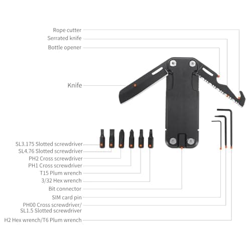 HONZIN Multitools 6 in 1 Folding Multitool, Pocket Size EDC Multi Tool with Rope Cutter, Bottle Opener, Screwdriver, SIM Card Pin, Camping Stainless Steel Multitools with Nylon Pouch, Gifts for Men — view 2