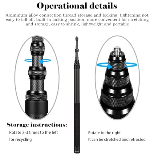 3m Selfie Stick 118 Inch Carbon Fiber Invisible Ultra Long Extension Pole for Insta360 ONE X5 X4 X 3 ONE X2 ONE R ONE RS X3 R X Action Camera (Black) — view 2