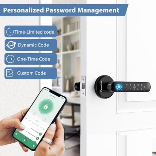 EVANSHOW Smart Door Knob with Fingerprint Lock - 5-in-1 Keyless Entry (Fingerprint/App/Code/IC Card/Key) Biometric Door with Auto-Lock Easy Install for Home/Bedroom — view 4