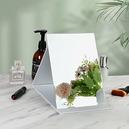 OSDUE Folding Tabletop Mirror, 21.5 * 15.5cm White PU Leather Portable Travel and Desktop Vanity Mirror with Stand for Office Desk, Vanity Table, Camping — view 6