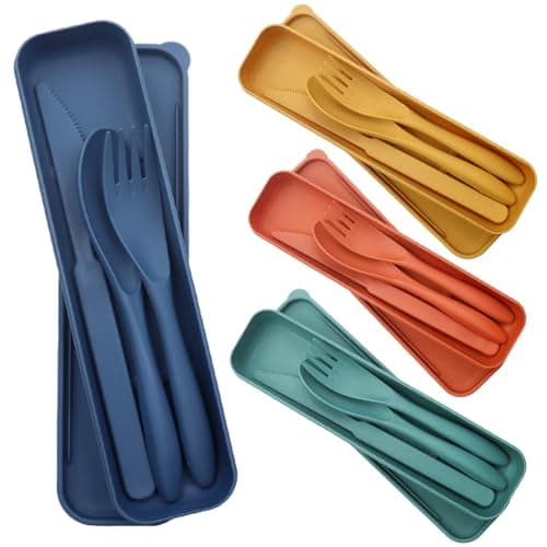 GETRICH 4 Set Camping Cutlery, Reusable Plastic Cutlery, Travel Cutlery Set with Case, Portable Cutlery Set Travel Utensils for Daily Use School Office Camping Picnic-2