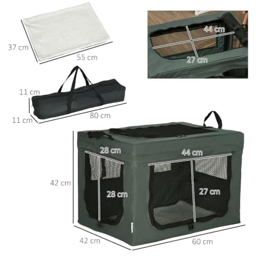 PawHut Pet Carrier Soft Dog Crate for Miniature Dogs 60 x 42 x 42 cm Grey — view 3