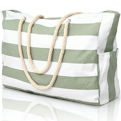 oscaurt Beach Bag, Large Beach Bags for Women, Waterproof Beach Tote Bags with Zip and Rope Handle, Summer Beach Bags Holiday Essentials Travel Bag Shopping Shoulder Handbags for Pool Gym Picnic