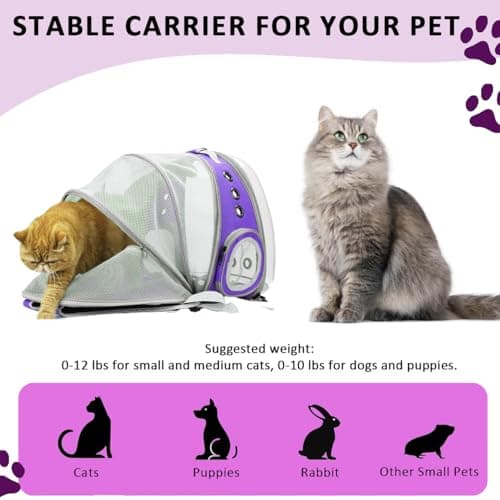 ZHUIYIWIN Cat Carrier Backpack, Expandable Cat Carrier Backpack, Ventilated Cat Bubble Backpack for Pet, Pet Carrier for Travel Hiking Walking Camping (Purple, Rear Extension) — view 3