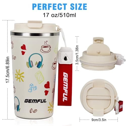 GEMFUL 510ml Stainless Steel Insulated Travel Mug, Leak-Proof Coffee Cup — view 4