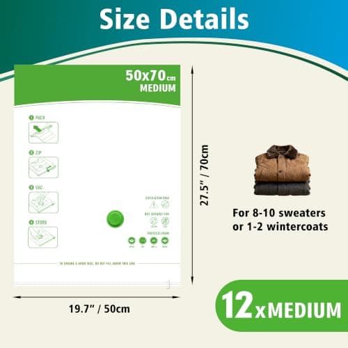 Storage Master Space Saver Bags for Travel and Home Reusable Vacuum Storage Bags Save 80% More Storage Space (12, M) — view 2