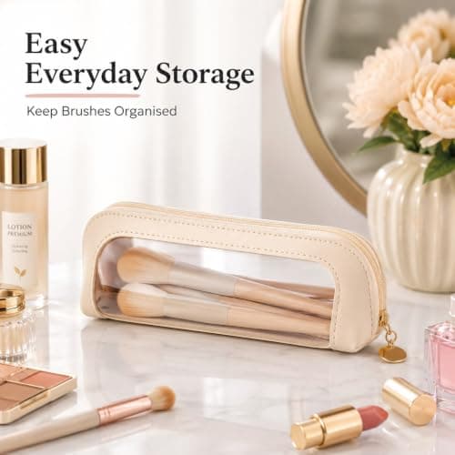 Small Clear Makeup Bag, PU Leather Travel Makeup Brush Case | Portable Transparent Waterproof Cosmetic Organizer Pouch with Zipper for Women Home Travel Office Cosmetic Storage (White) — view 4