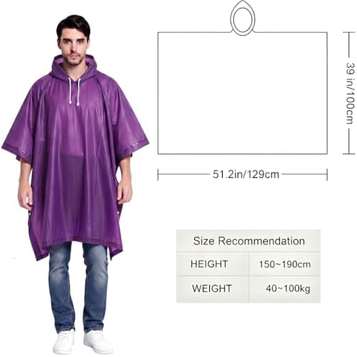 JITIFAZH Rain Poncho for Adults, 2‑Pack Reusable Waterproof Cape with Hood — view 2