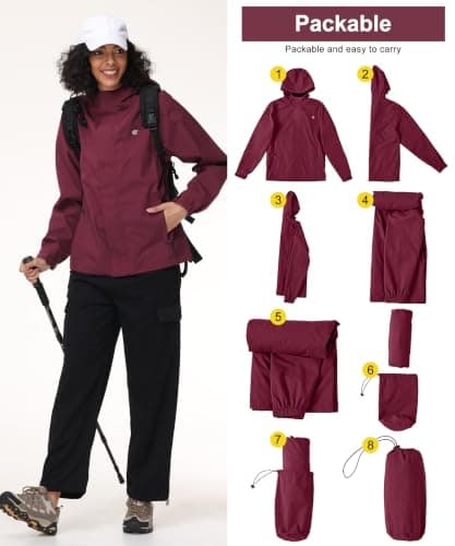 Huayuzh Womens Waterproof Jacket Rain Coats Lightweight Wine Red S — view 2