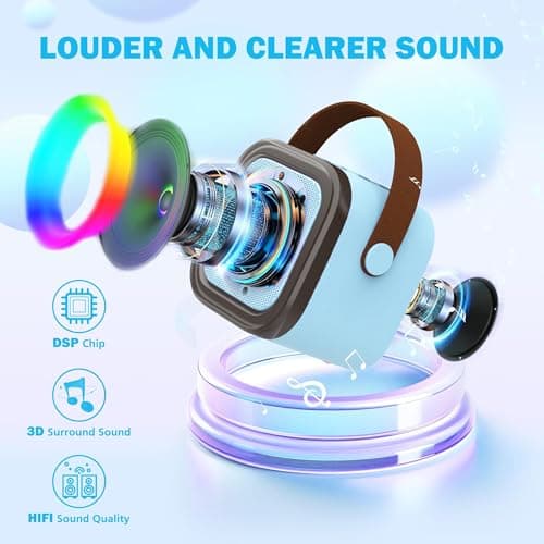 Koolcover Mini Karaoke Machine for Kids Adults, Portable Bluetooth Speaker with 2 Wireless Microphones,Toys Birthday Gifts for Girls Ages 4, 5, 6, 7, 8,9,10+ Family Home Party (Blue) — view 2