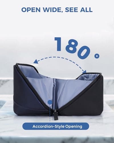 WANDF Toiletry Bag for Men Travel Wash Bag PU Leather Toiletry Organizer with Detachable Waterproof Hanging Pouch Open-Flat Dopp Kit Shaving Bag with Wet Pocket for Travel Accessories (Navy Blue) — view 5