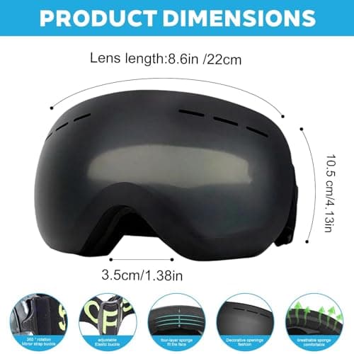Eulihent Ski Goggles Unisex Ski Goggles Men Women Anti-fog Snowboard Goggles Ski Goggles for Glasses Wearers Ski Goggles Rimless Ski Goggles Spherical Mirrored — view 2