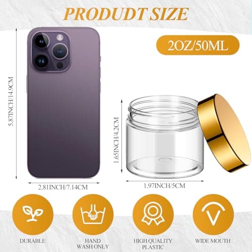 SATINIOR 36 Pieces Plastic Jars with Lids Round Leak Proof Airtight Container Cosmetic Small Empty Jars for Lotions Ointments Travel Toiletries Creams Make up Storage(2 oz,Gold) — view 2